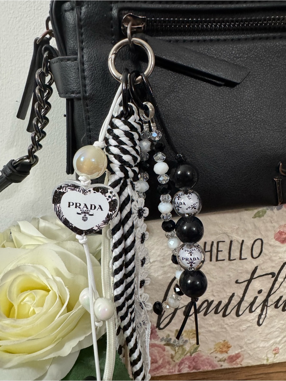 Black & White Phone/Key/Bag Chain #P1119 - Picture 2 of 10